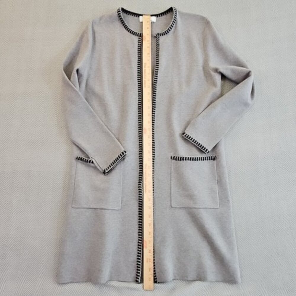 Magaschoni Long Line Open Front Gray Knit Cardigan Sweater Pockets Size Medium‎ - Picture 9 of 11